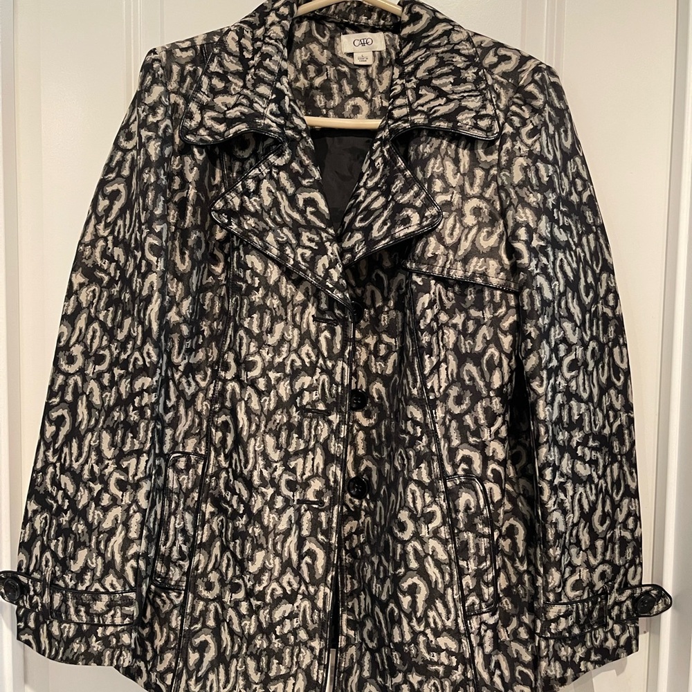Cato Black and Silver Leopard-Print Trench Coat